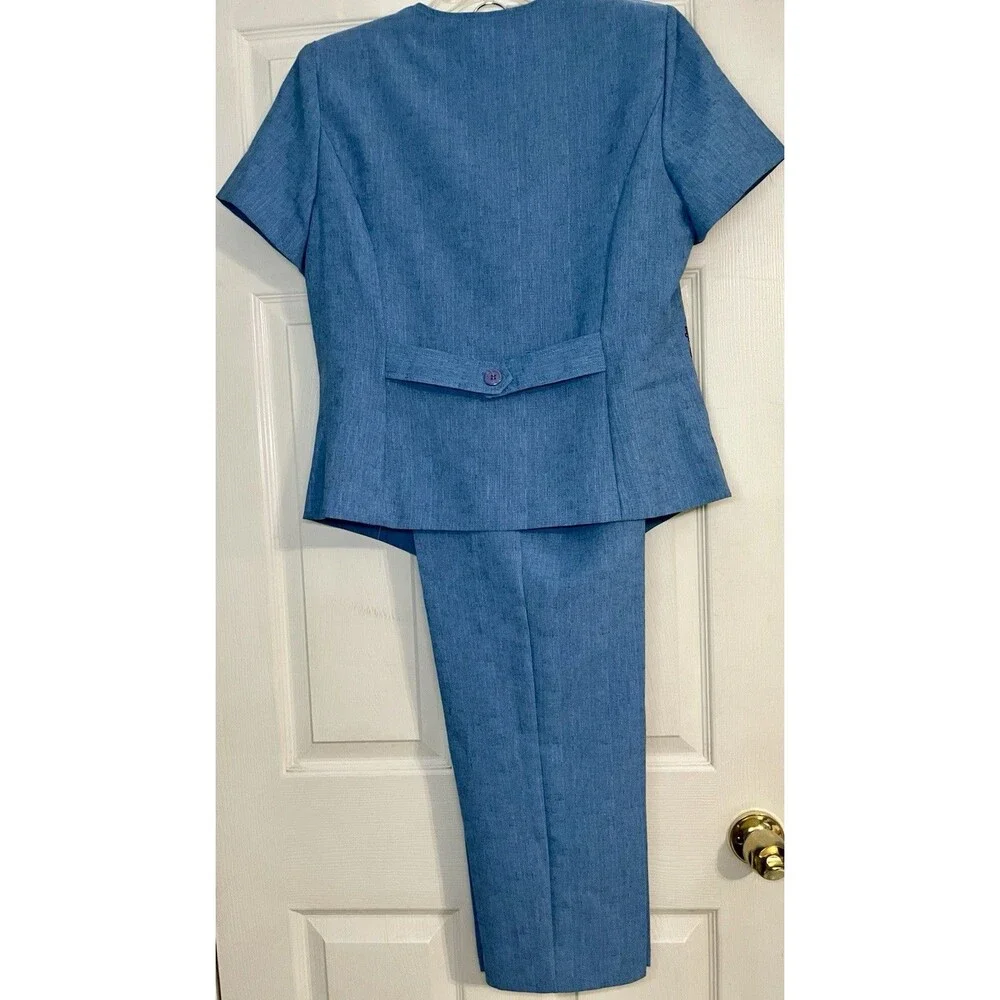 Vintage Sag Harbor Blue Sz12P 2 Piece Pant Set Button Short Sleeve Jacket